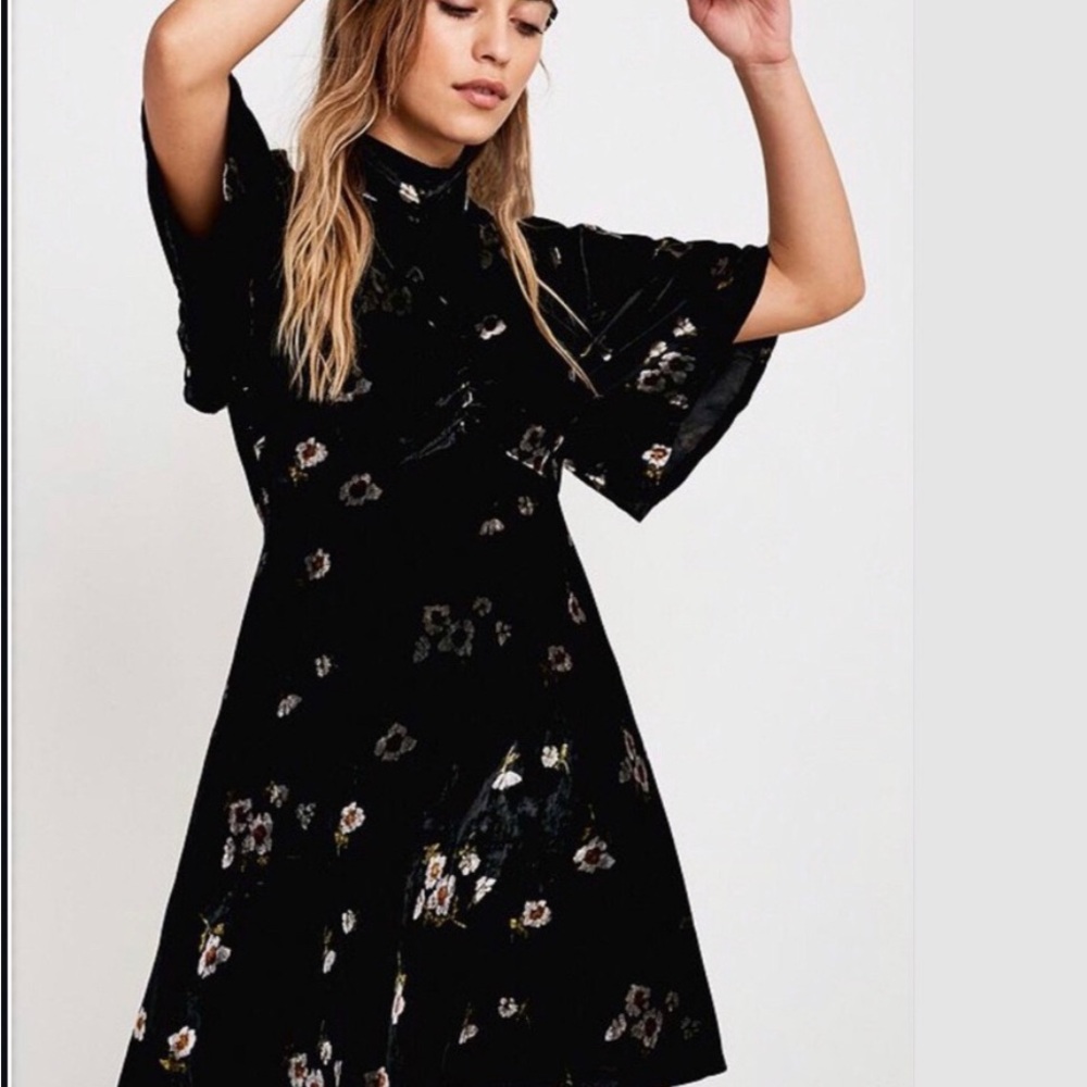 Free People Black A-Line Dress with Flutter Sleeves